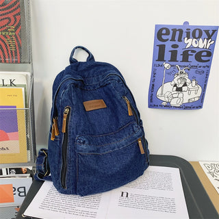 Denim Fashion Backpack Multi-Pocket School Rucksack