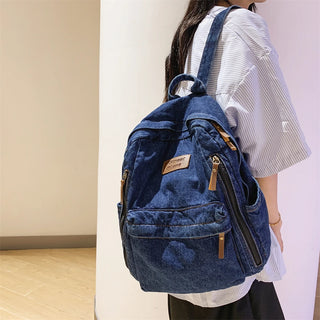 Denim Fashion Backpack Multi-Pocket School Rucksack