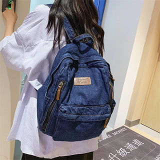 Denim Fashion Backpack Multi-Pocket School Rucksack