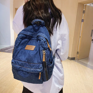 Denim Fashion Backpack Multi-Pocket School Rucksack
