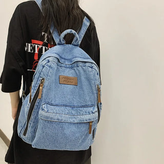 Denim Fashion Backpack Multi-Pocket School Rucksack