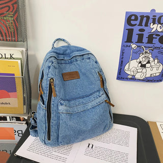 Denim Fashion Backpack Multi-Pocket School Rucksack