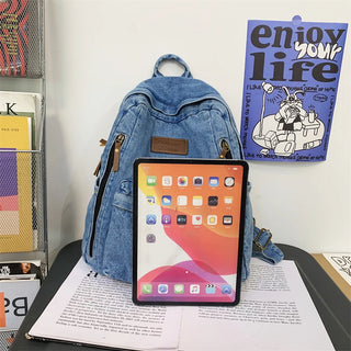 Denim Fashion Backpack Multi-Pocket School Rucksack