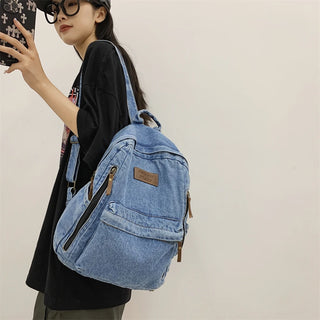 Denim Fashion Backpack Multi-Pocket School Rucksack