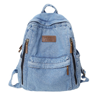 Denim Fashion Backpack Multi-Pocket School Rucksack