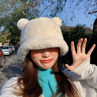 Fluffy Teddy Ears Bucket Hat Beige Clothing and Accessories The Kawaii Shoppu