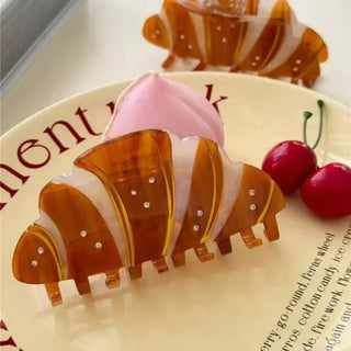 French Croissant Rhinestone Hair Claw Clip