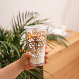 Gentle Focus Big Dreams Study Cup Clear Plastic Tumbler with Straw