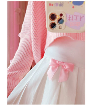 High Waist Mini Pleated Bow Skirt White Clothing and Accessories The Kawaii Shoppu