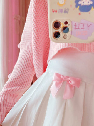 High Waist Mini Pleated Bow Skirt White Clothing and Accessories The Kawaii Shoppu