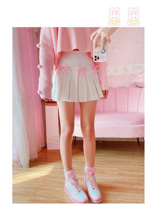 High Waist Mini Pleated Bow Skirt White Clothing and Accessories The Kawaii Shoppu