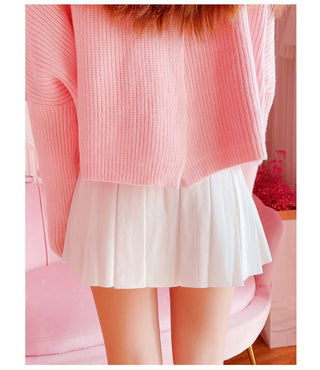 High Waist Mini Pleated Bow Skirt White Clothing and Accessories The Kawaii Shoppu
