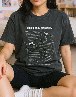 K-Drama School Lesson Relaxed Oversize T-shirt 100% Cotton - Purple / Black | K-Drama Fan Gift