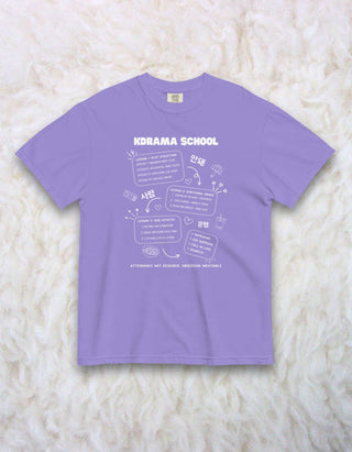 K-Drama School Lesson Relaxed Oversize T-shirt 100% Cotton - Purple / Black | K-Drama Fan Gift