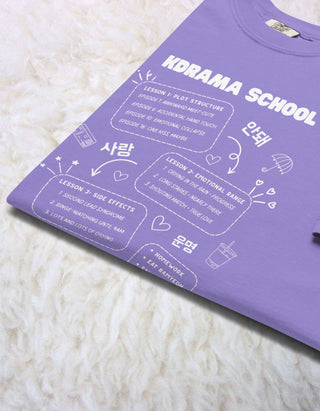 K-Drama School Lesson Relaxed Oversize T-shirt 100% Cotton - Purple / Black | K-Drama Fan Gift