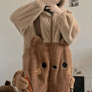 Kawaii Cute Hooded Ears Brown Bear Warm Fluffy Onesie Bear by The Kawaii Shoppu | The Kawaii Shoppu