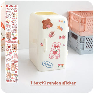 Kawaii Desk Mini Fridge Organizer white with sticker Decor The Kawaii Shoppu