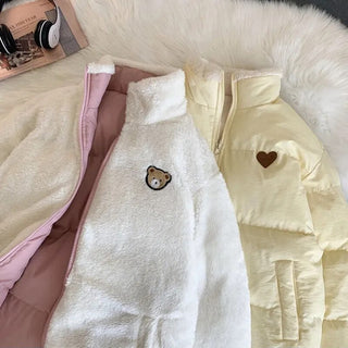 Kawaii Double Sided Cute Love Bear Winter Puffer Jacket Clothing and Accessories by The Kawaii Shoppu | The Kawaii Shoppu