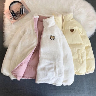 Kawaii Double Sided Cute Love Bear Winter Puffer Jacket Clothing and Accessories by The Kawaii Shoppu | The Kawaii Shoppu