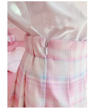 Kawaii Patchwork Plaid Sakura Skirt Pink Clothing and Accessories The Kawaii Shoppu