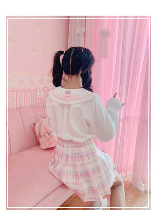 Kawaii Patchwork Plaid Sakura Skirt Pink Clothing and Accessories The Kawaii Shoppu