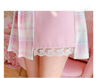 Kawaii Patchwork Plaid Sakura Skirt Pink Clothing and Accessories The Kawaii Shoppu