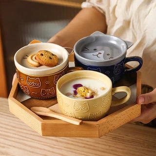 Kawaii Pet Coffee Mug with Lid – Ceramic Breakfast Cup 300ml