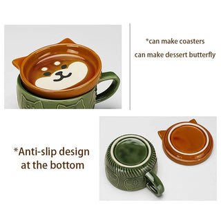 Kawaii Pet Coffee Mug with Lid – Ceramic Breakfast Cup 300ml