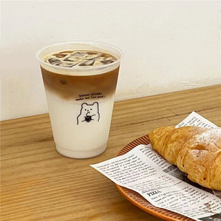 Kawaii Plastic Water Bottle with Lid and Straw Reusable Cold Drink Cup