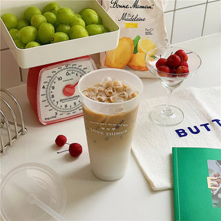 Kawaii Plastic Water Bottle with Lid and Straw Reusable Cold Drink Cup