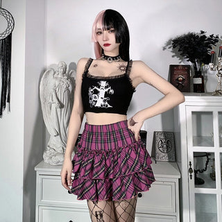 Kawaii Princess Plaid Skirt - Pink College Cutie Clothing and Accessories by The Kawaii Shoppu | The Kawaii Shoppu