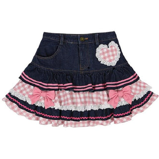 Kawaii Punk Denim Skirt – Preppy Harajuku Y2K Lace Mini Skirt