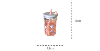 Kawaii Star Glass Bottle – 560ml Aesthetic Tumbler with Lid & Straw