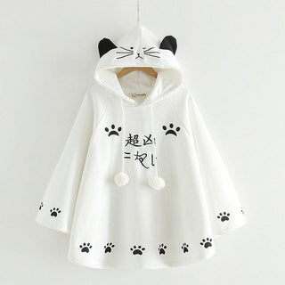 Kittie Ears Poncho Hoodie white hoodies One Size Fashion The Kawaii Shoppu