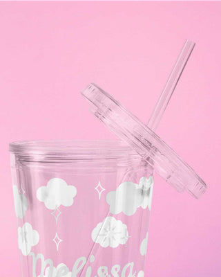 Personalized Name Cloud Cup with Straw | 16oz Clear Insulated Tumbler, Aesthetic  Iced Coffee Cup, Birthday Gift for Girls, Custom Name Gift
