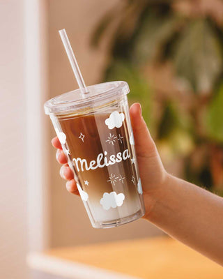 Personalized Name Cloud Cup with Straw | 16oz Clear Insulated Tumbler, Aesthetic  Iced Coffee Cup, Birthday Gift for Girls, Custom Name Gift