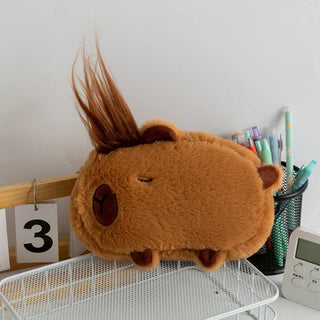 Plush Capybara Pencil Case Clutch Bag – Cute Cartoon Animal Storage Pouch for Students