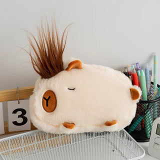 Plush Capybara Pencil Case Clutch Bag – Cute Cartoon Animal Storage Pouch for Students