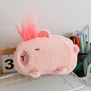Plush Capybara Pencil Case Clutch Bag – Cute Cartoon Animal Storage Pouch for Students