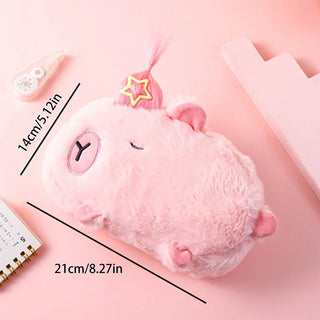 Plush Capybara Pencil Case Clutch Bag – Cute Cartoon Animal Storage Pouch for Students