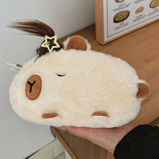 Plush Capybara Pencil Case Clutch Bag – Cute Cartoon Animal Storage Pouch for Students