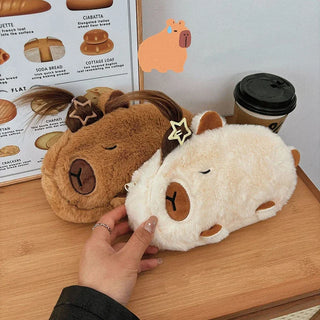 Plush Capybara Pencil Case Clutch Bag – Cute Cartoon Animal Storage Pouch for Students