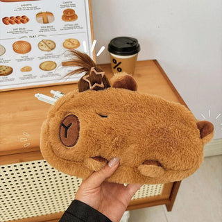 Plush Capybara Pencil Case Clutch Bag – Cute Cartoon Animal Storage Pouch for Students