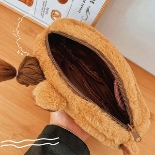 Plush Capybara Pencil Case Clutch Bag – Cute Cartoon Animal Storage Pouch for Students