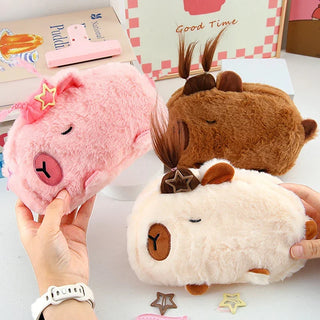 Plush Capybara Pencil Case Clutch Bag – Cute Cartoon Animal Storage Pouch for Students