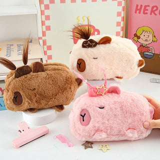 Plush Capybara Pencil Case Clutch Bag – Cute Cartoon Animal Storage Pouch for Students