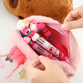 Plush Capybara Pencil Case Clutch Bag – Cute Cartoon Animal Storage Pouch for Students