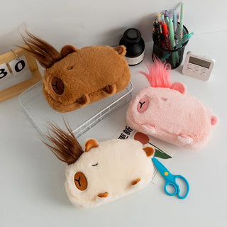 Plush Capybara Pencil Case Clutch Bag – Cute Cartoon Animal Storage Pouch for Students
