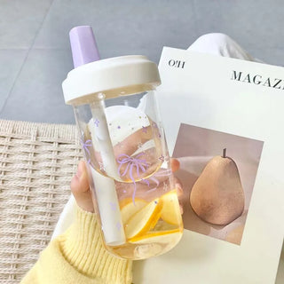 Purple Bow Tumbler with Straw – Kawaii Bubble Tea Cup