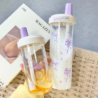 Purple Bow Tumbler with Straw – Kawaii Bubble Tea Cup